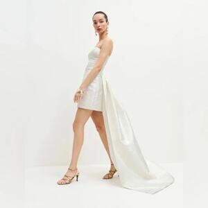 Reformation Liliwen Mini Dress Detachable Train Ivory Train Size 0 Wedding Bride